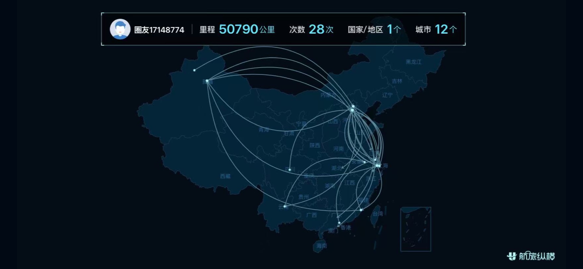 Domestic flight tracks within China captured by Umetrip